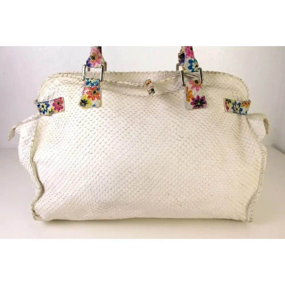 SONDRA ROBERTS SNAKE EMBOSSED WHITE GENUINE LEATHER HOBO TOTE SHOULDER BAG PURSE - Picture 6 of 11